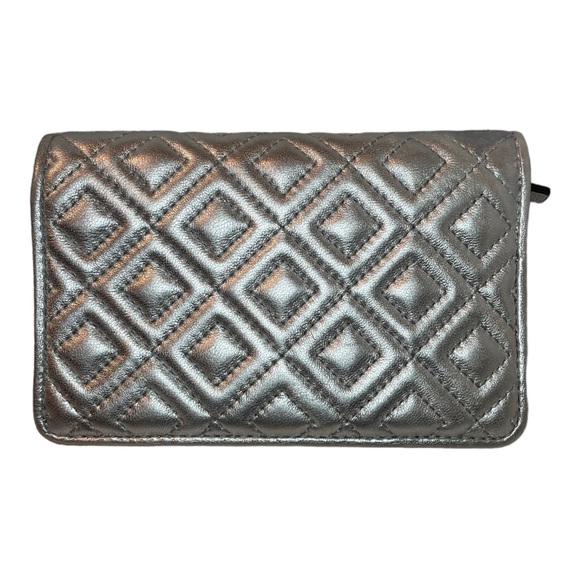 Tory Burch Fleming Silver Metallic Slim Medium Wallet - Picture 2 of 8